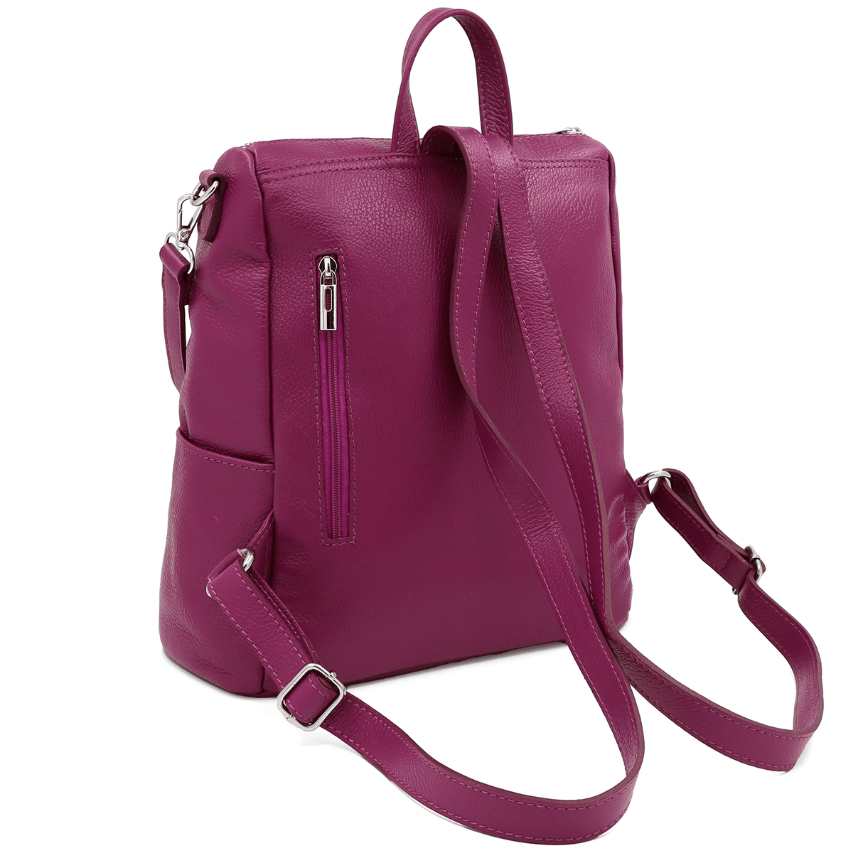 2 az 1-ben - Vittoria természetes bőr hátizsák és táska - sötét fukszia