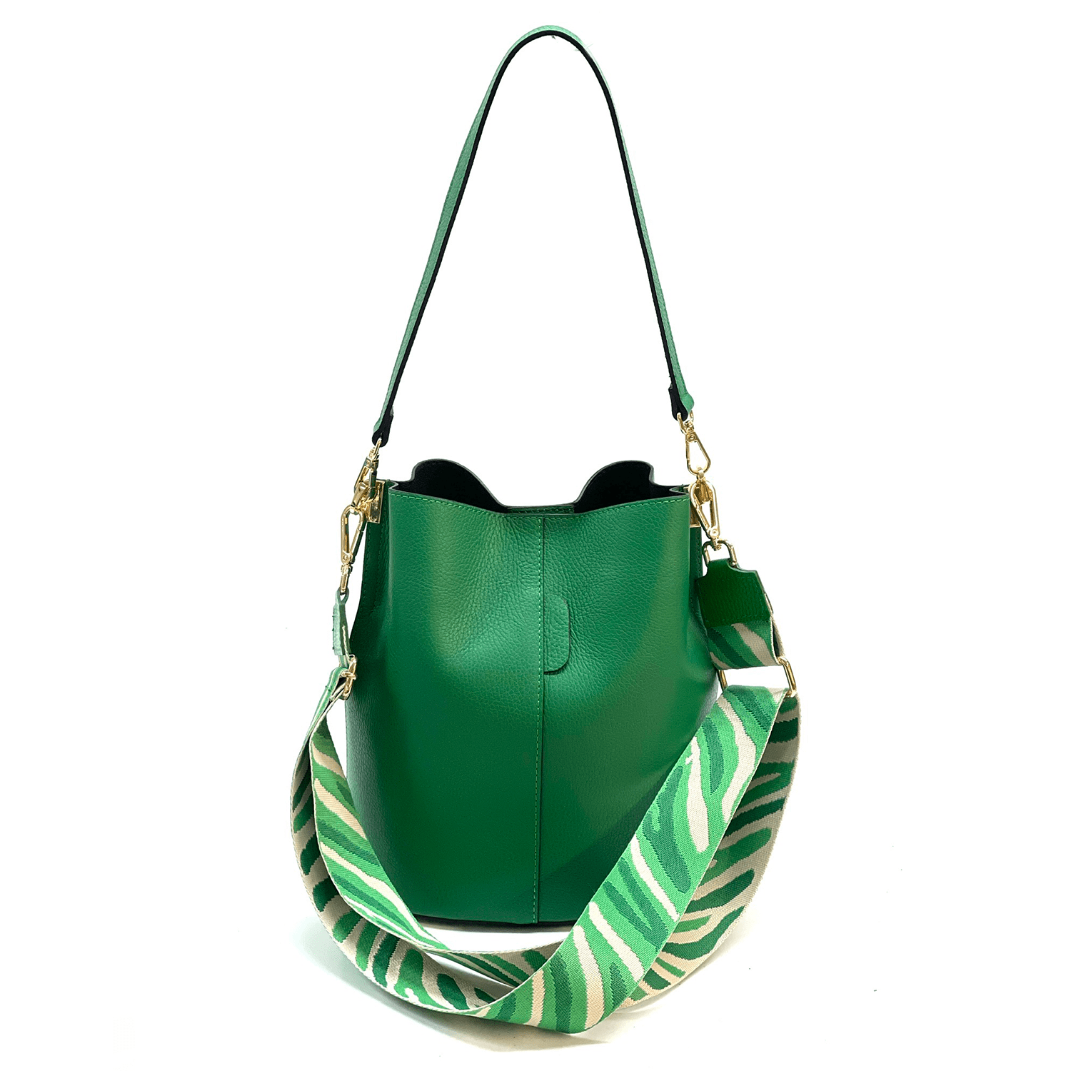 Női táska természetes bőrből, 2 fogantyúval Alba - zöld