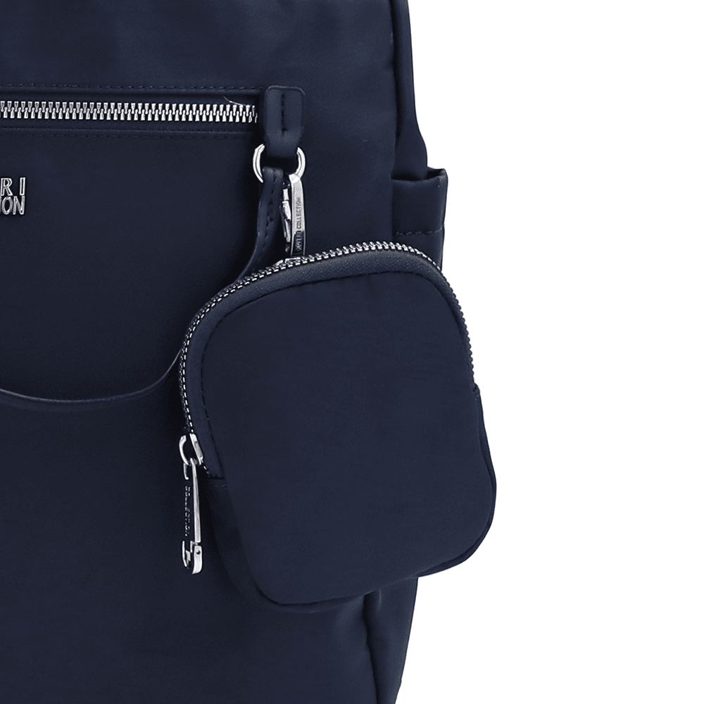 Női hátizsák szövetből, lógó pénztárcával - sötétkék