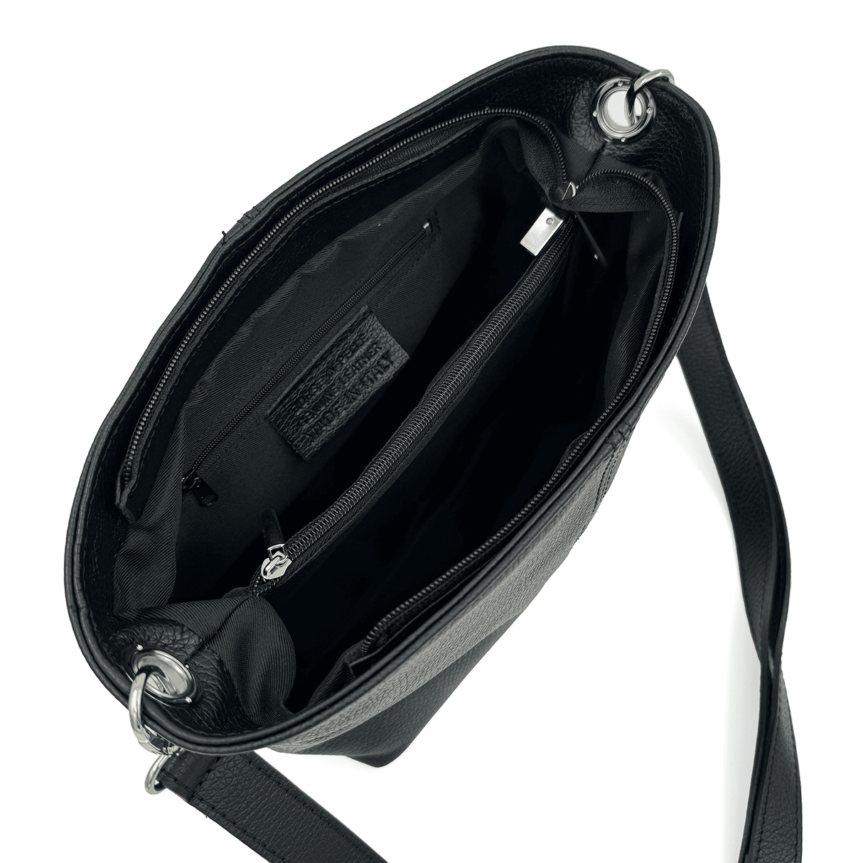 Női válltáska természetes bőrből - fekete