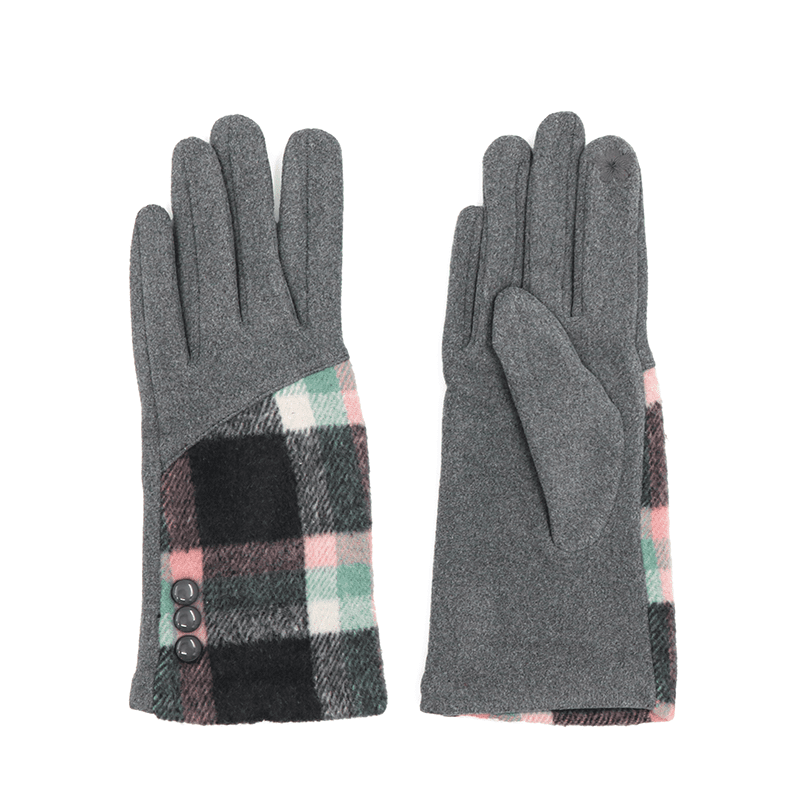Női téli kesztyű kockás mintával - szürke