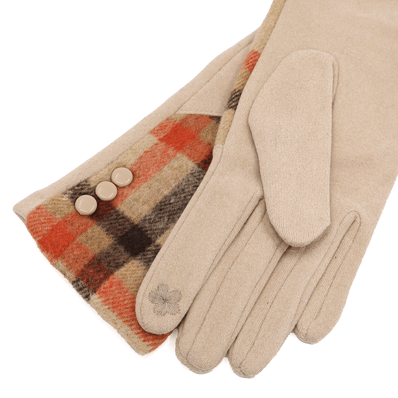 Női téli kesztyű kockás mintával - bézs