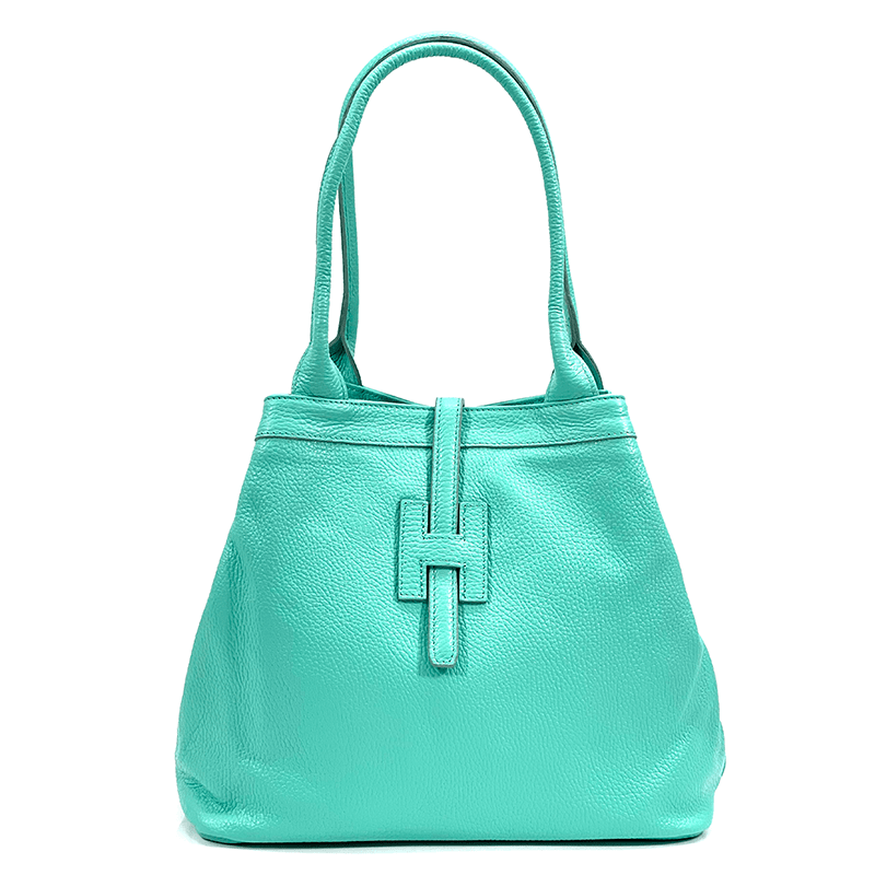 Nagy női táska természetes bőrből - türkiz