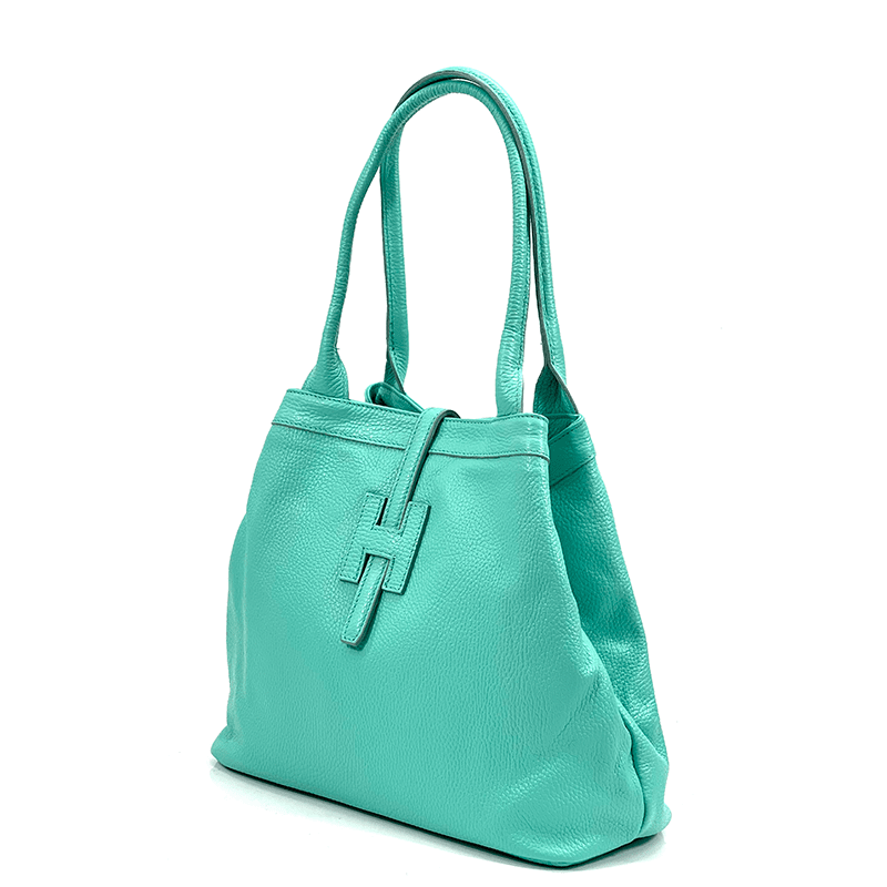 Nagy női táska természetes bőrből - türkiz