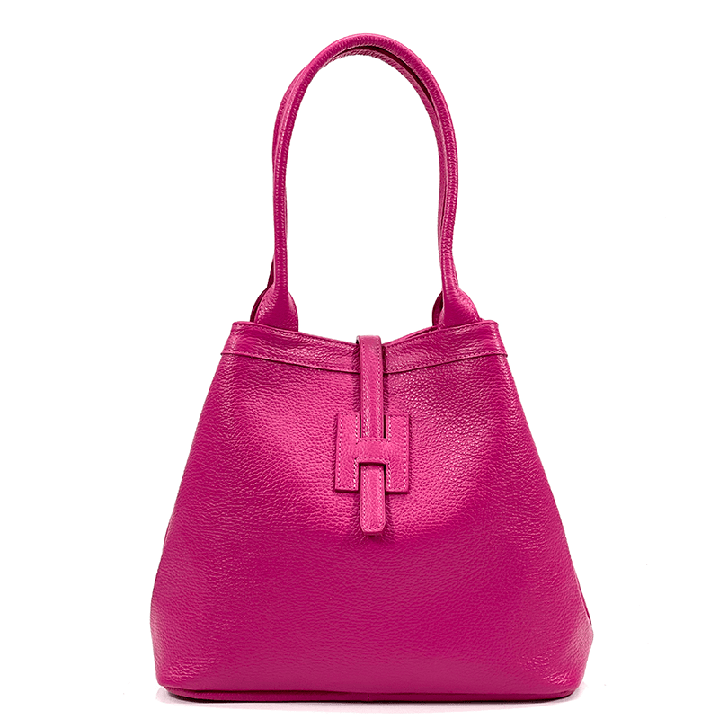 Nagy női táska természetes bőrből - fukszia