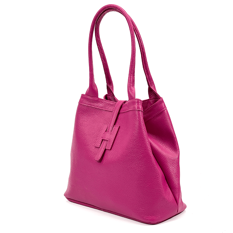 Nagy női táska természetes bőrből - fukszia