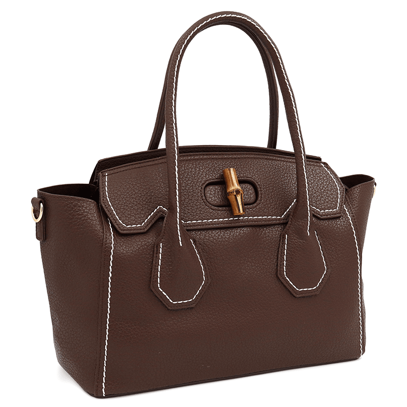 KASSANDRA - Női táska bambusz részletekkel - sötétbarna