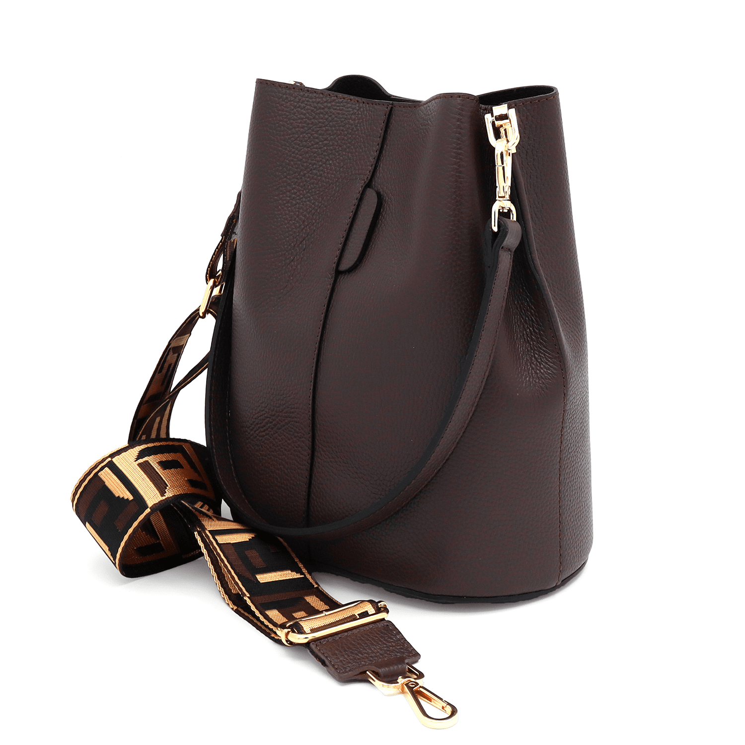 Női táska természetes bőrből, 2 fogantyúval Alba - sötétbarna