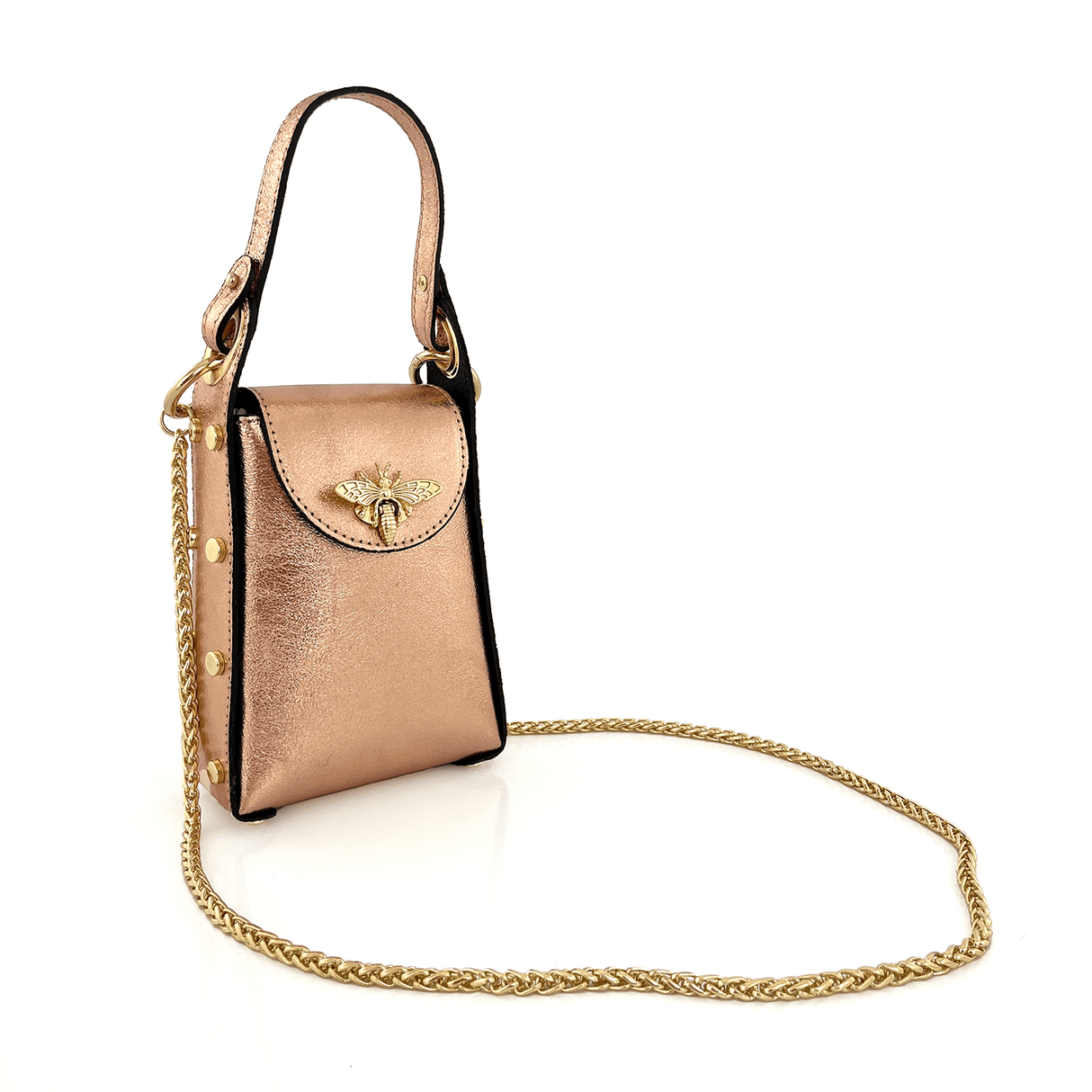 Női táska 2 fogantyúval természetes bőrből Azzurra  - fémes rózsaszín