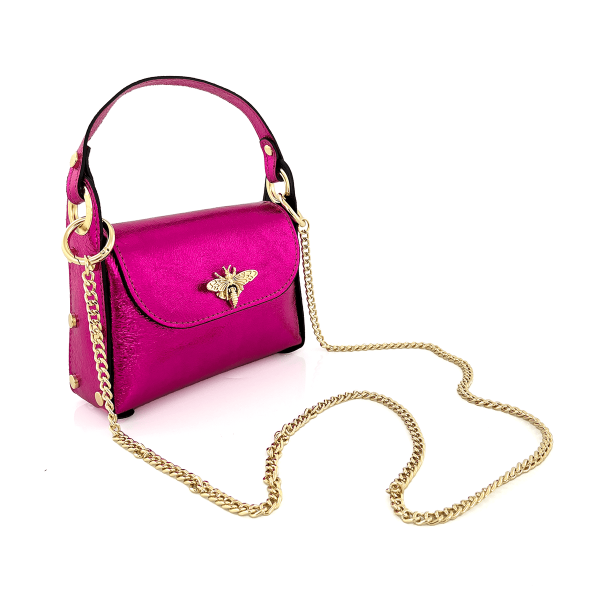 Női táska 2 fogantyúval, természetes bőrből, Alena  - fukszia színű fém