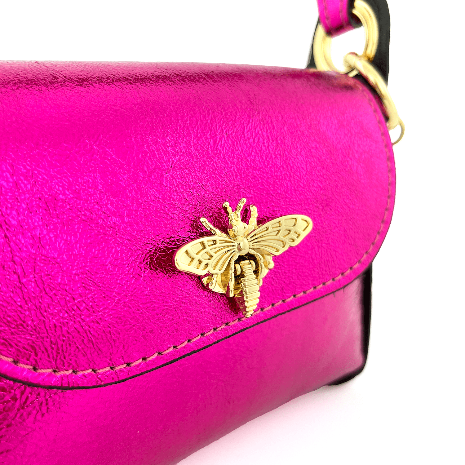 Női táska 2 fogantyúval, természetes bőrből, Alena  - fukszia színű fém