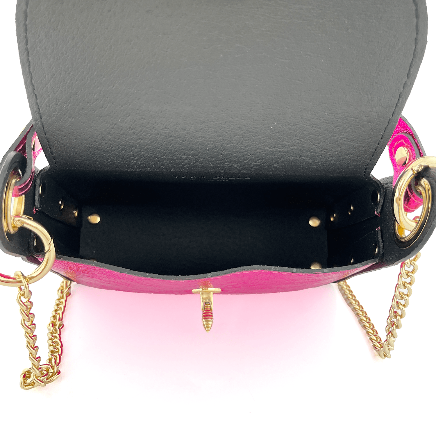 Női táska 2 fogantyúval, természetes bőrből, Alena  - fukszia színű fém