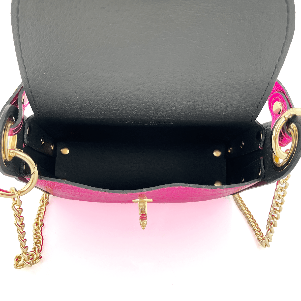 Női táska 2 fogantyúval, természetes bőrből, Alena  - fukszia színű fém