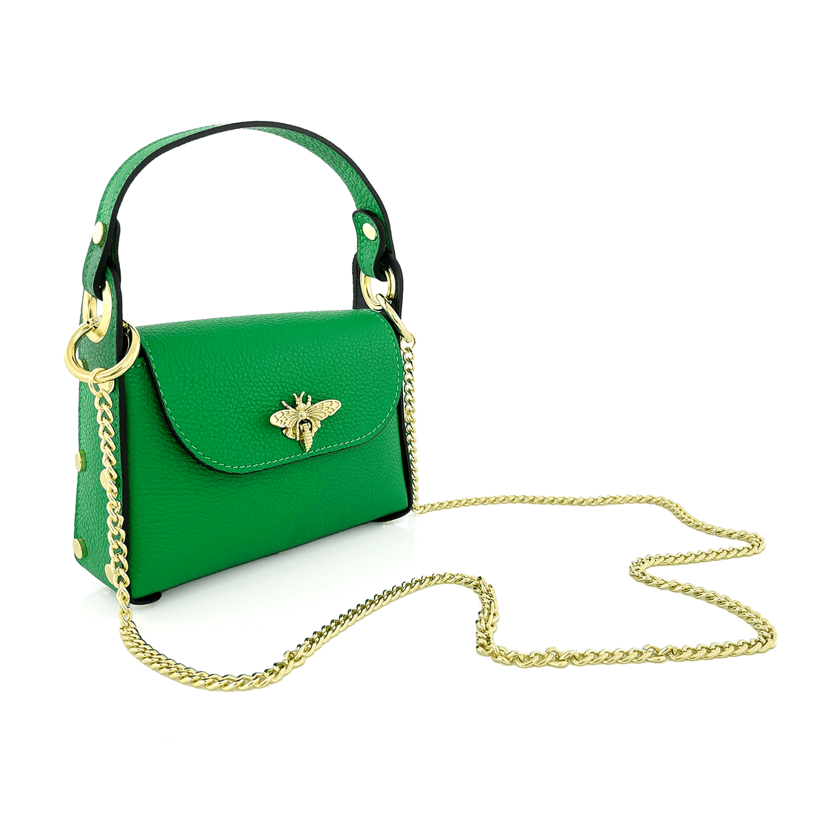 Női táska 2 fogantyúval, természetes bőrből, Alena - zöld