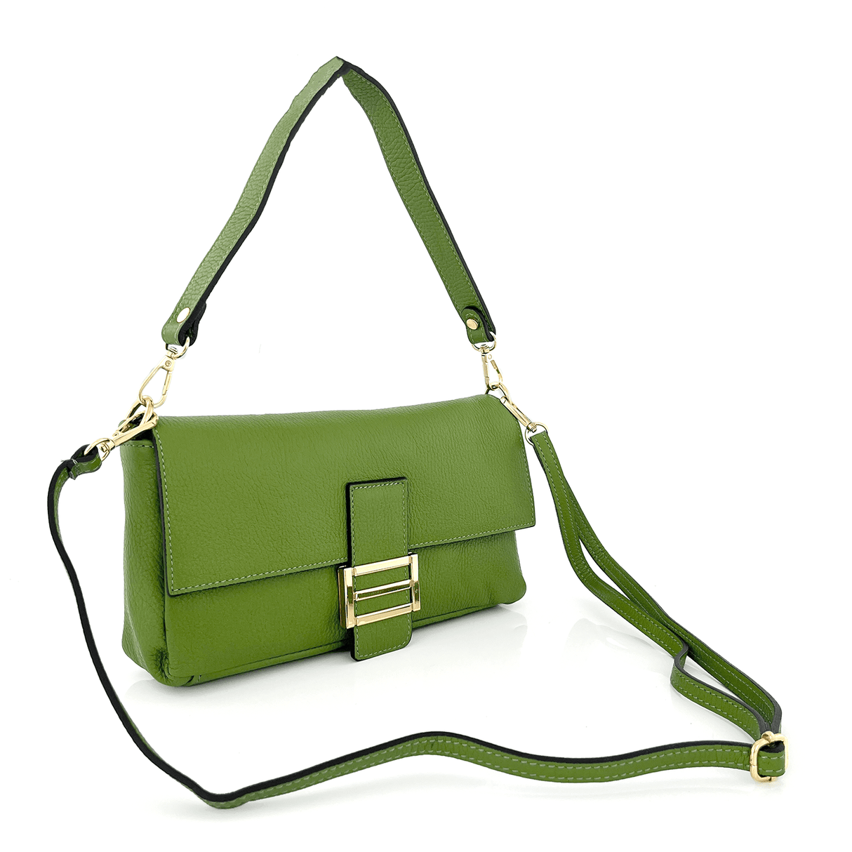 Női táska 2 fogantyúval, természetes bőrből, Napolia - zöld