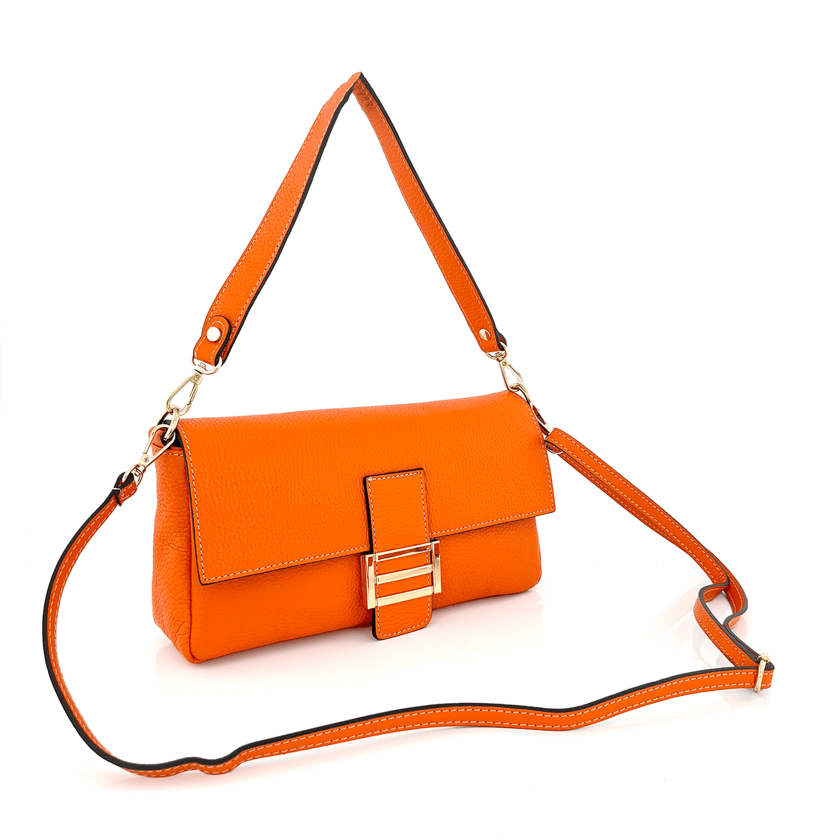 Női táska 2 fogantyúval, természetes bőrből, Napolia - narancssárga