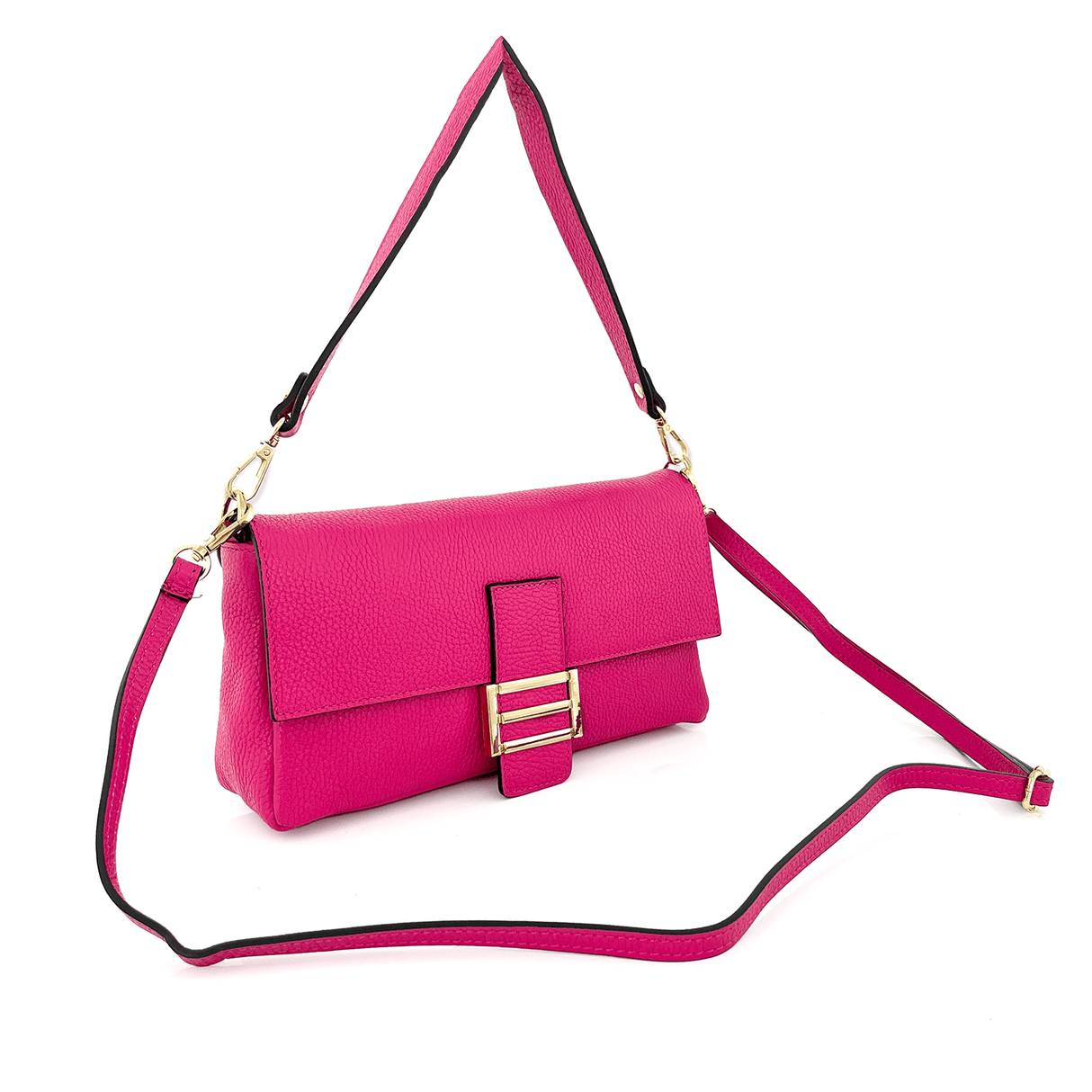 Női táska 2 fogantyúval, természetes bőrből, Napolia - fukszia