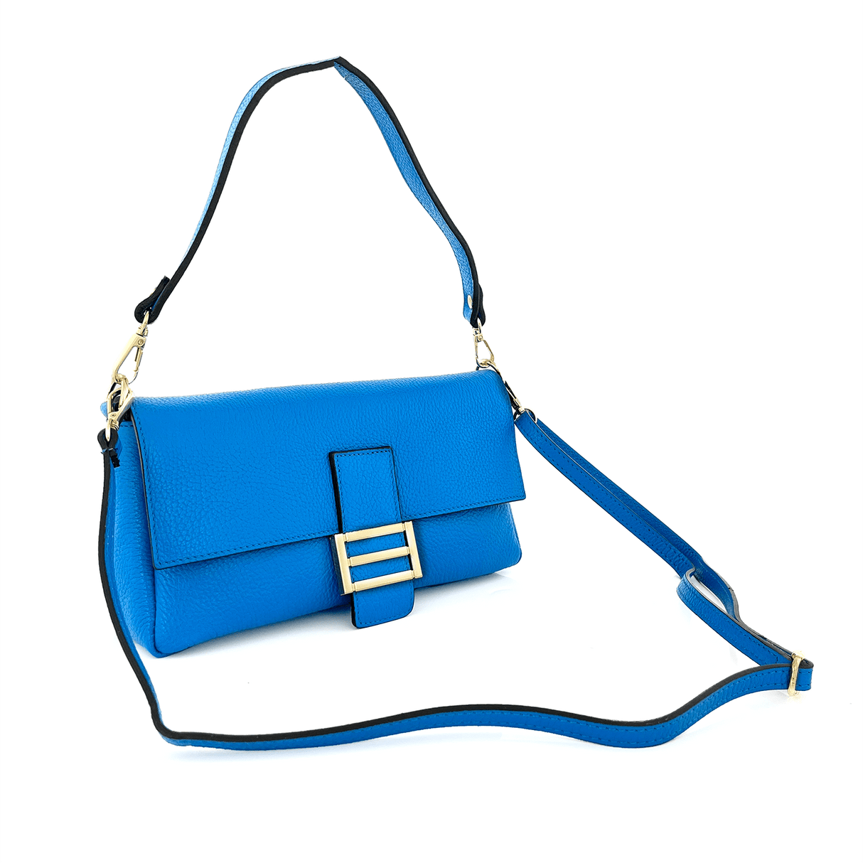 Női táska 2 fogantyúval, természetes bőrből, Napolia - kék