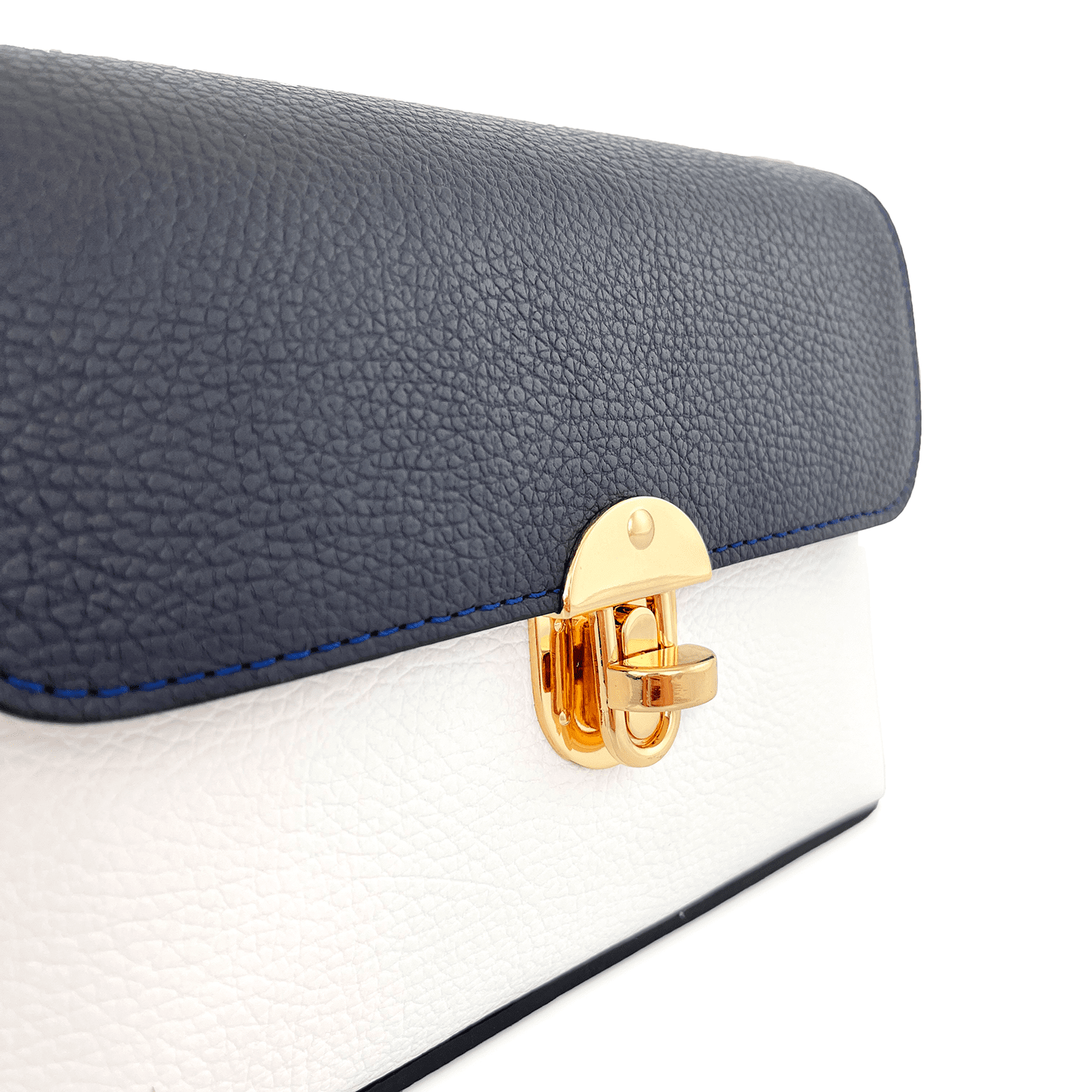 Antoanella természetes bőr női táska - fehér/sötétkék