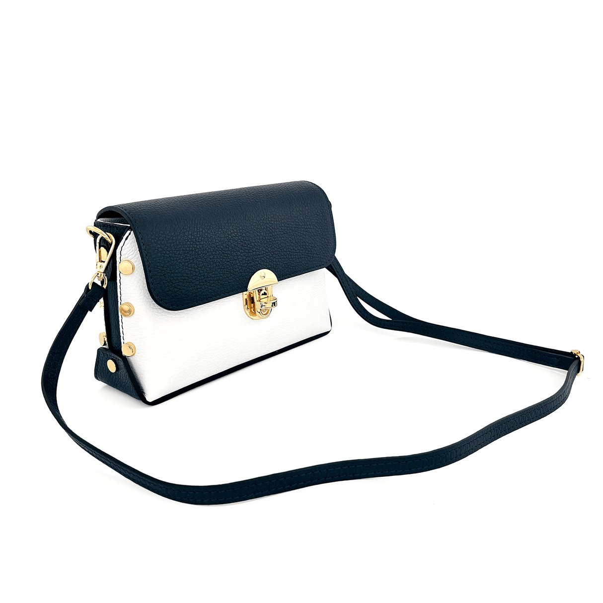Antoanella természetes bőr női táska - fehér/sötétkék