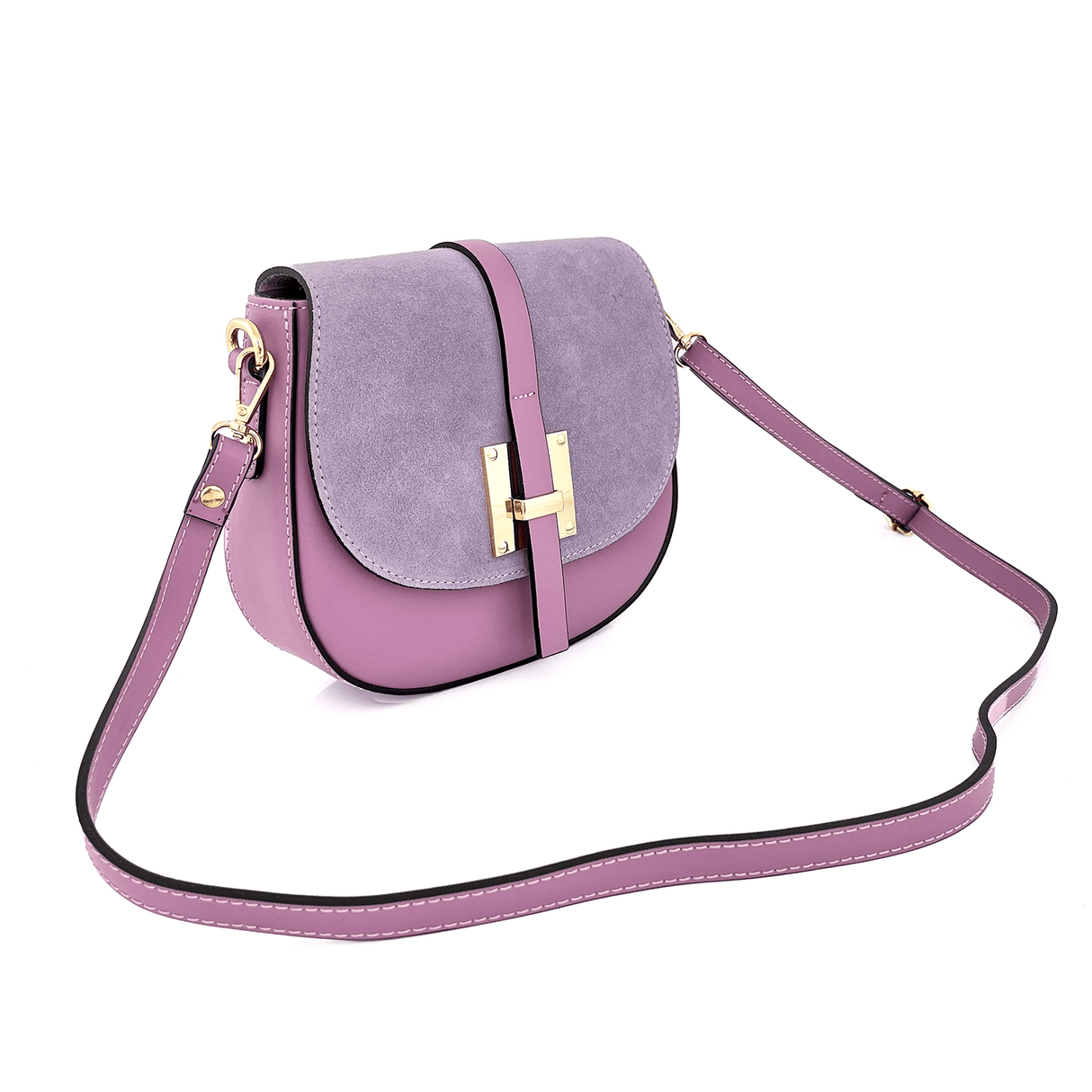 Andrea természetes bőr és velúr válltáska - levendula