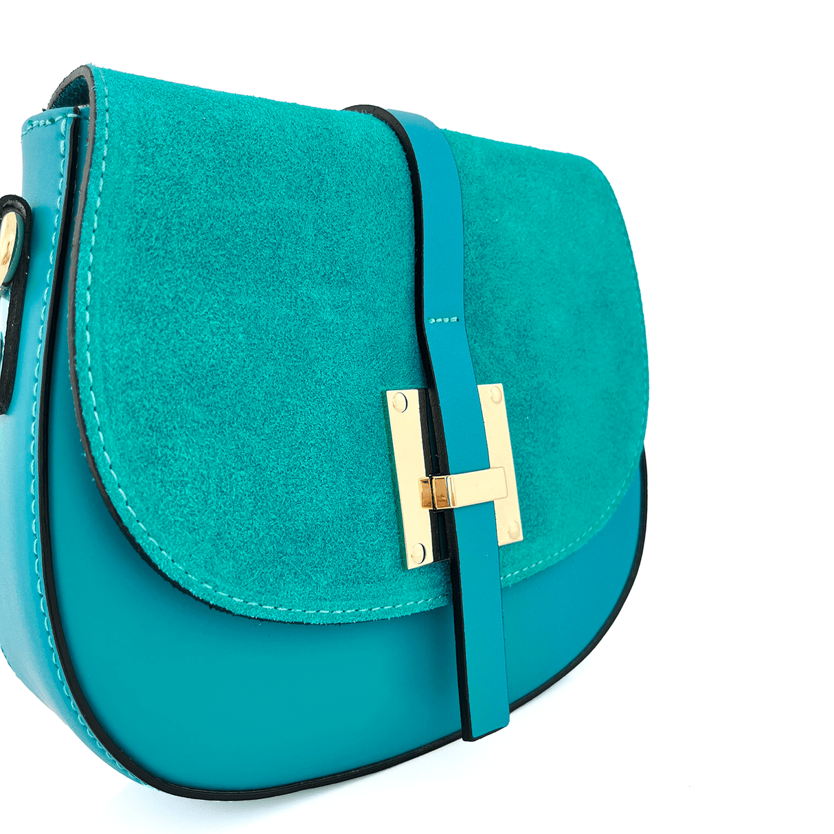 Andrea természetes bőr és velúr válltáska - türkiz