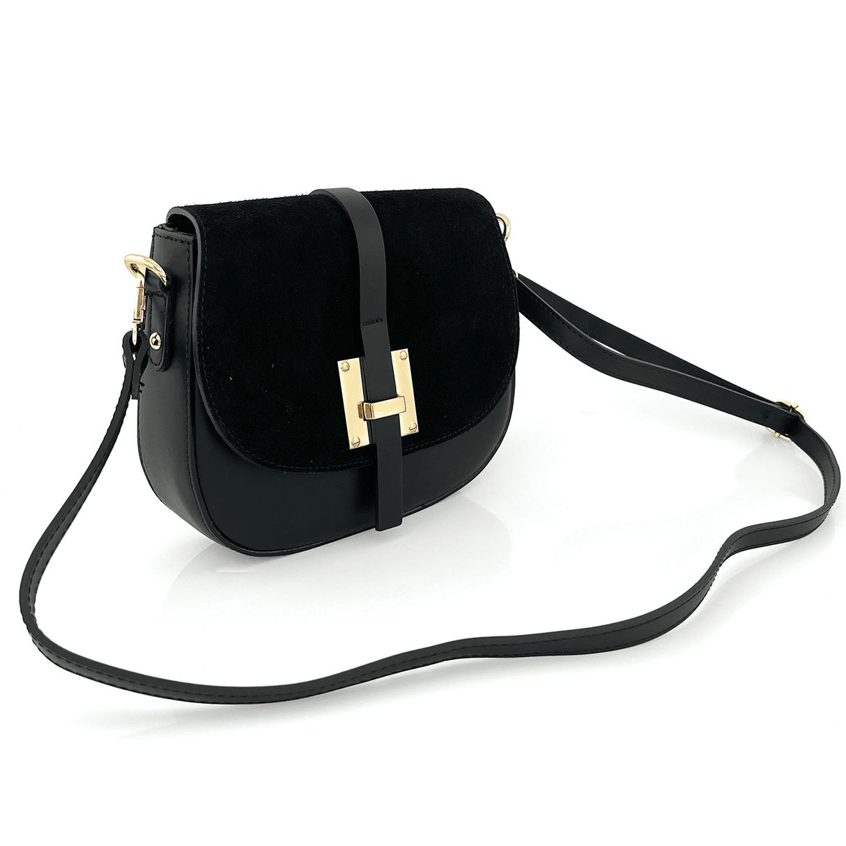 Válltáska természetes bőrből és velúrból Andrea - fekete