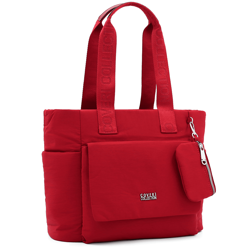 Nagy szövet táska függő pénztárcával - piros