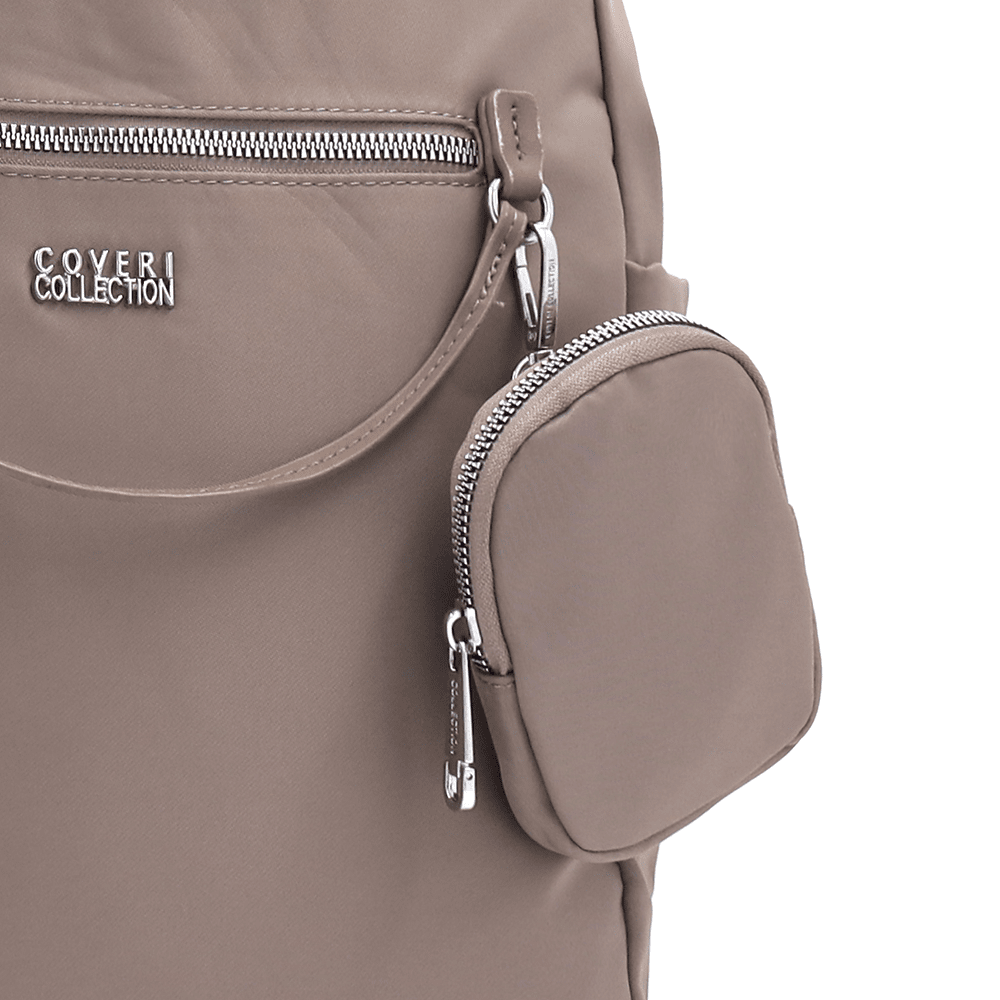 Női hátizsák szövetből, lógó pénztárcával - barna