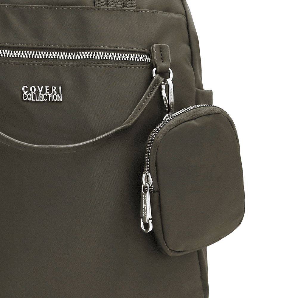 Női hátizsák szövetből, függő pénztárcával - sötétzöld