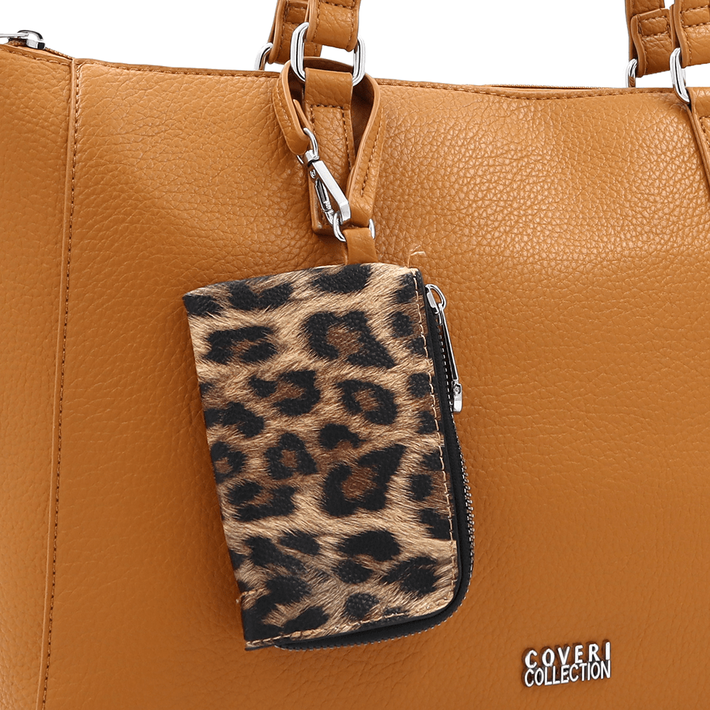 Táska típusú szatyor függő pénztárcával, leopárd mintával Vanesa - mustársárga