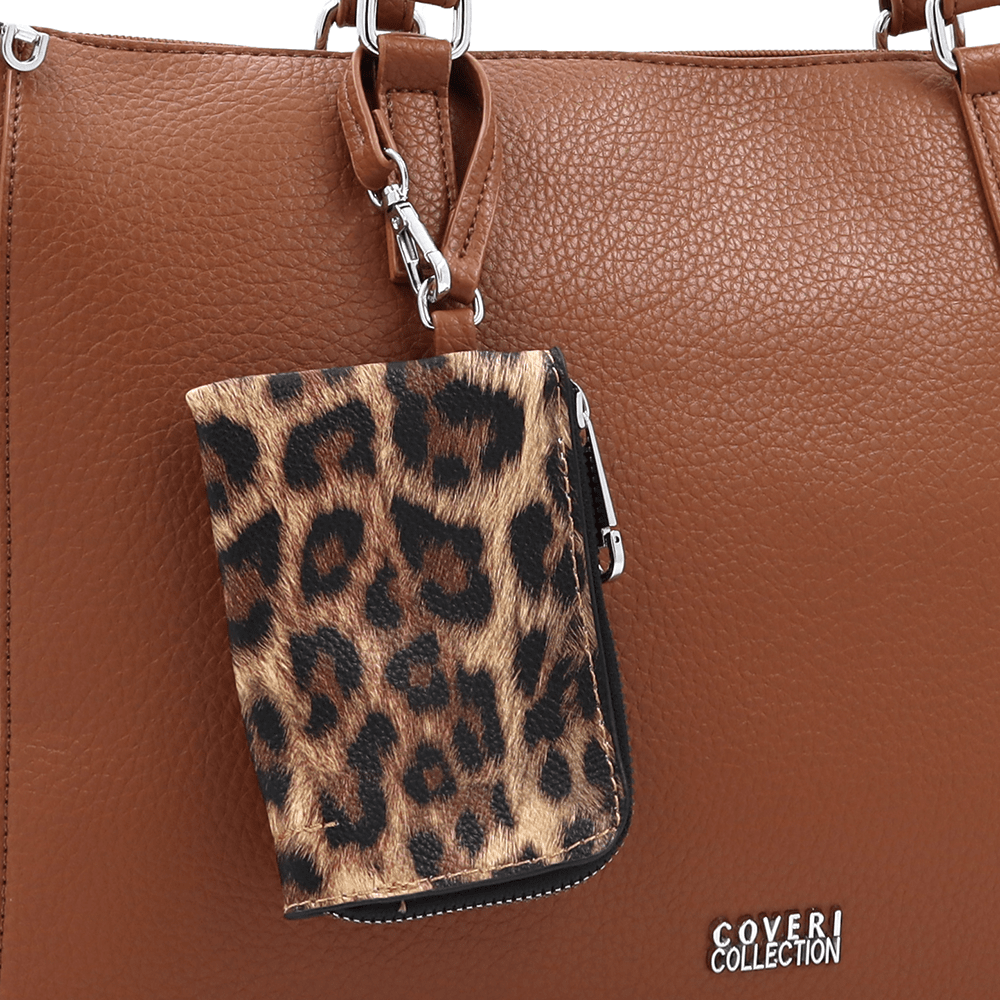 Táska típusú táska függő pénztárcával, leopárd mintával Vanesa - cserépbarna