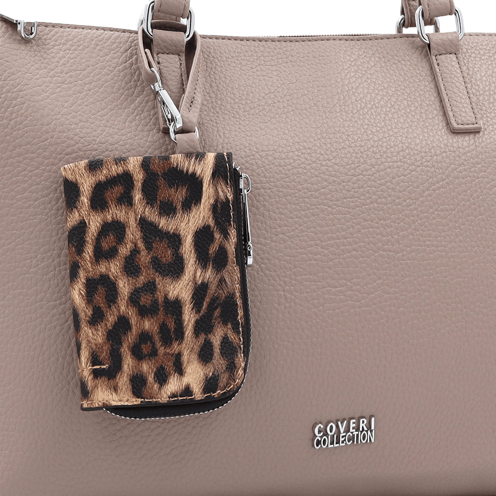 Táska típusú szatyor függő pénztárcával, leopárd mintával Vanesa - világosbarna