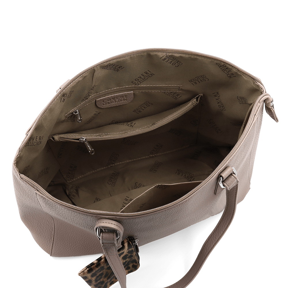 Táska típusú szatyor függő pénztárcával, leopárd mintával Vanesa - világosbarna