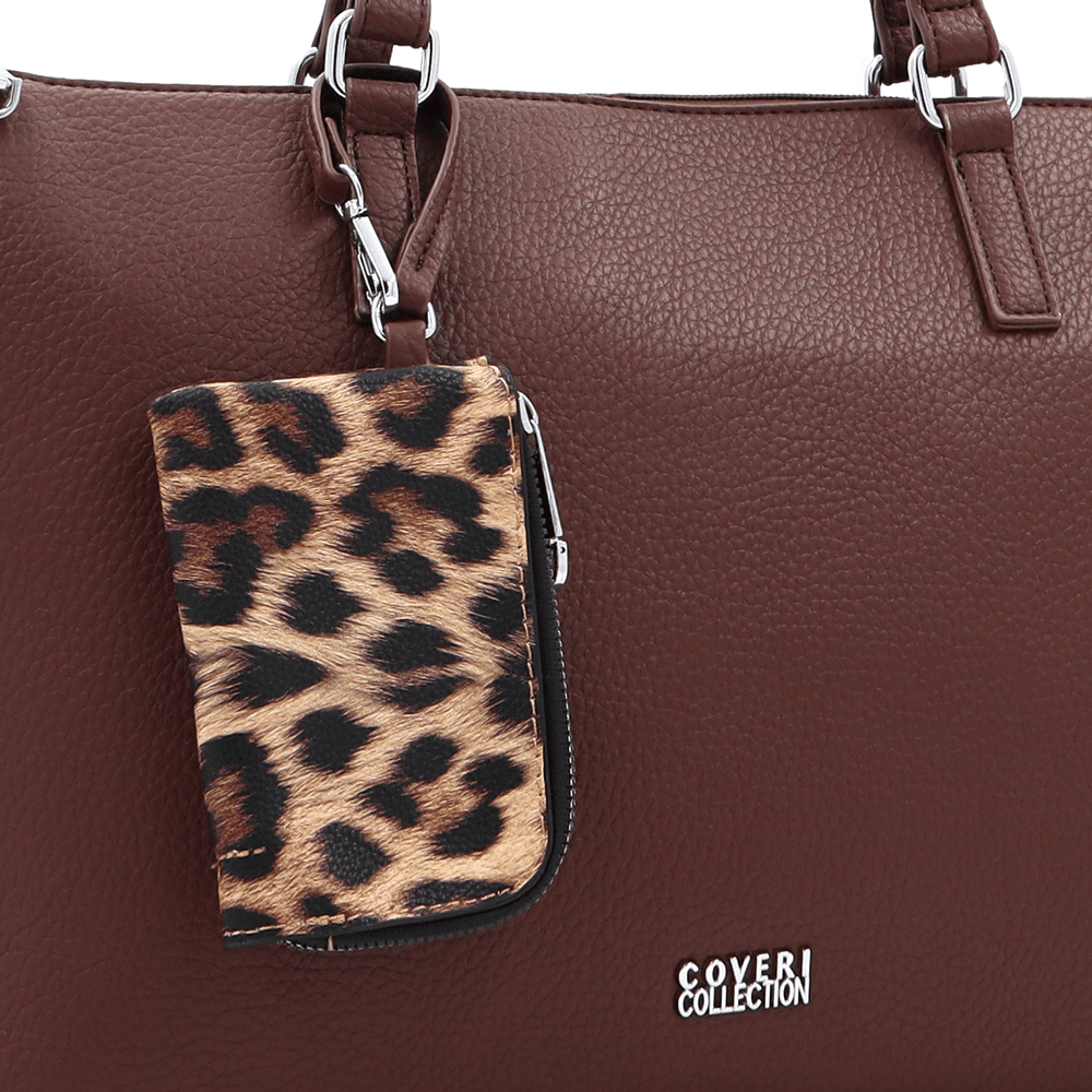 Táska típusú táska függő pénztárcával, leopárd mintás Vanesa - sötétbarna