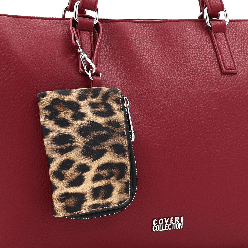 Táska típusú szatyor függő pénztárcával, leopárd mintával Vanesa - bordó