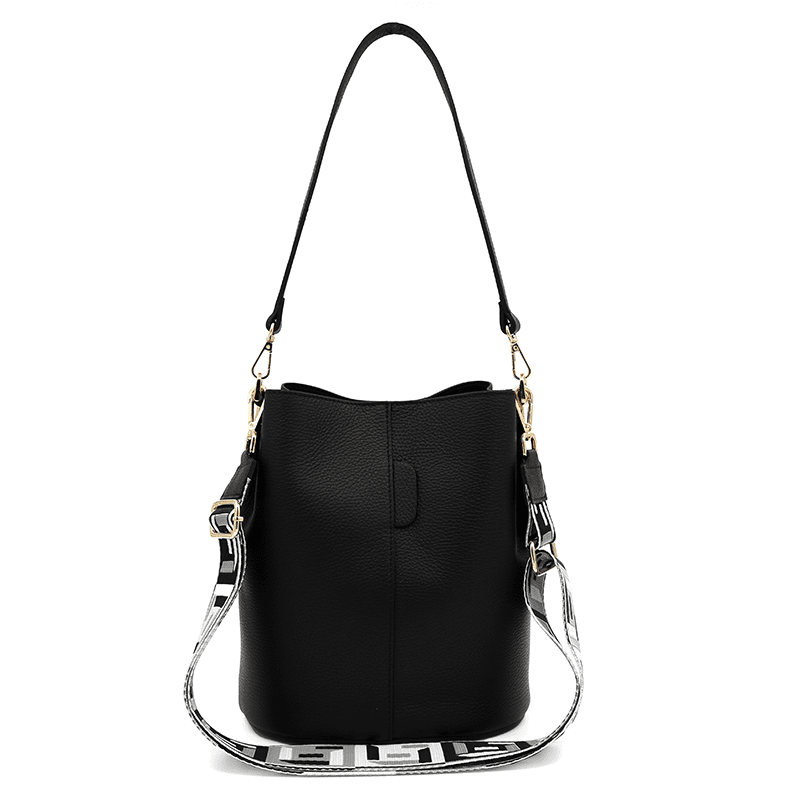 Női táska természetes bőrből, 2 fogantyúval Alba - fekete