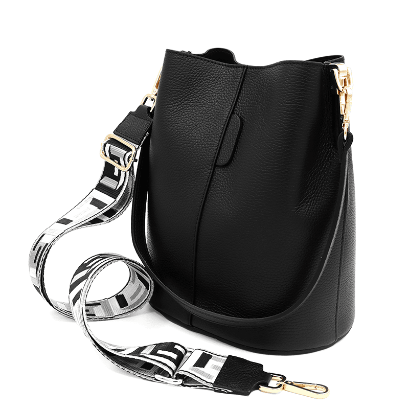 Női táska természetes bőrből, 2 fogantyúval Alba - fekete