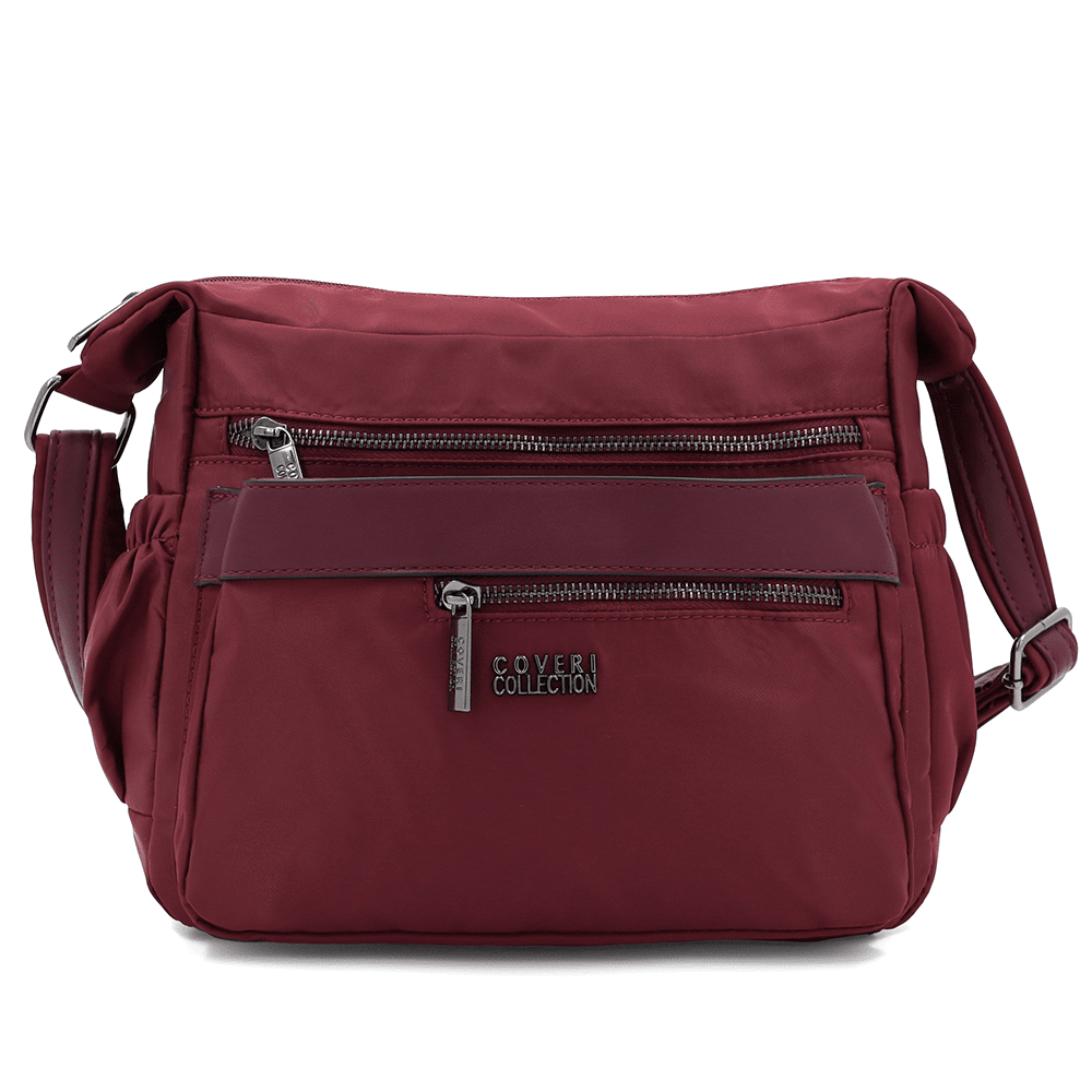 Női válltáska szövetből, sok zsebbel - bordó