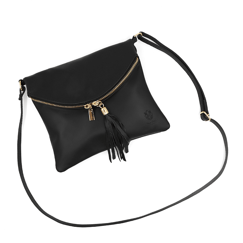 Természetes bőr válltáska - fekete