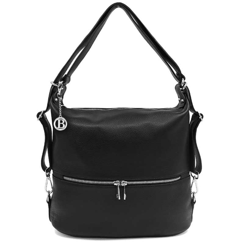 2 az 1-ben - Carmena természetes bőr táska és hátizsák - fekete