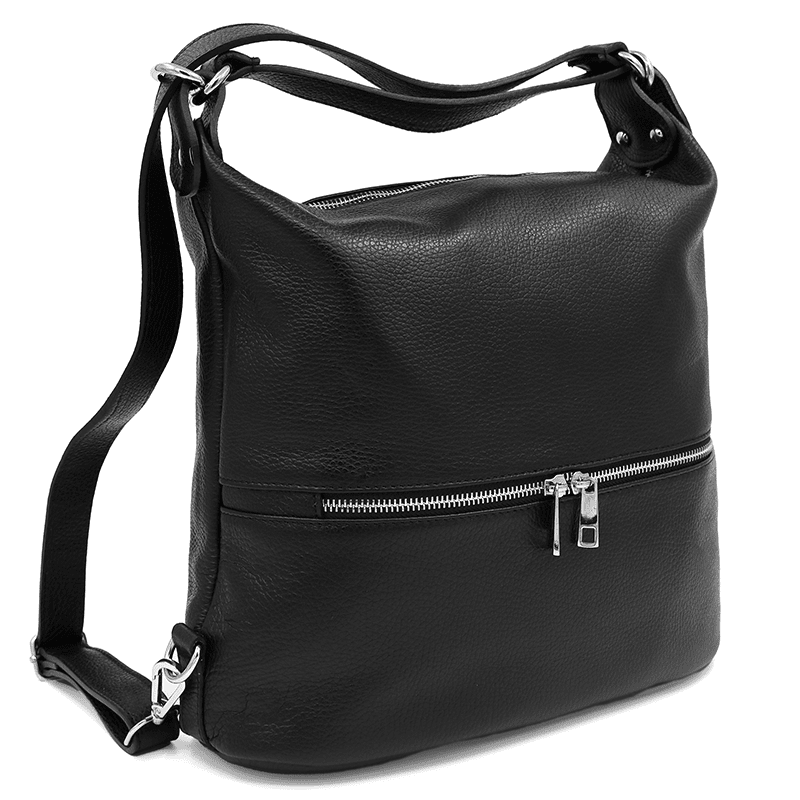 2 az 1-ben - Carmena természetes bőr táska és hátizsák - fekete