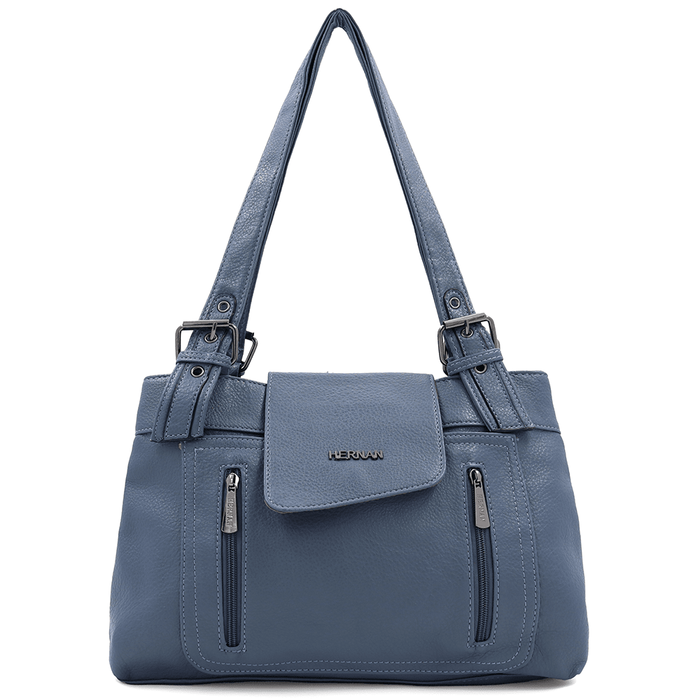 Női táska két rekesszel és sok zsebbel - kék