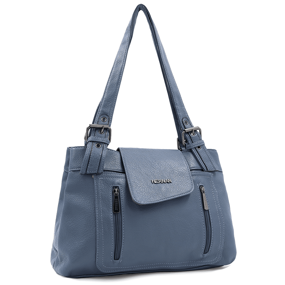 Női táska két rekesszel és sok zsebbel - kék