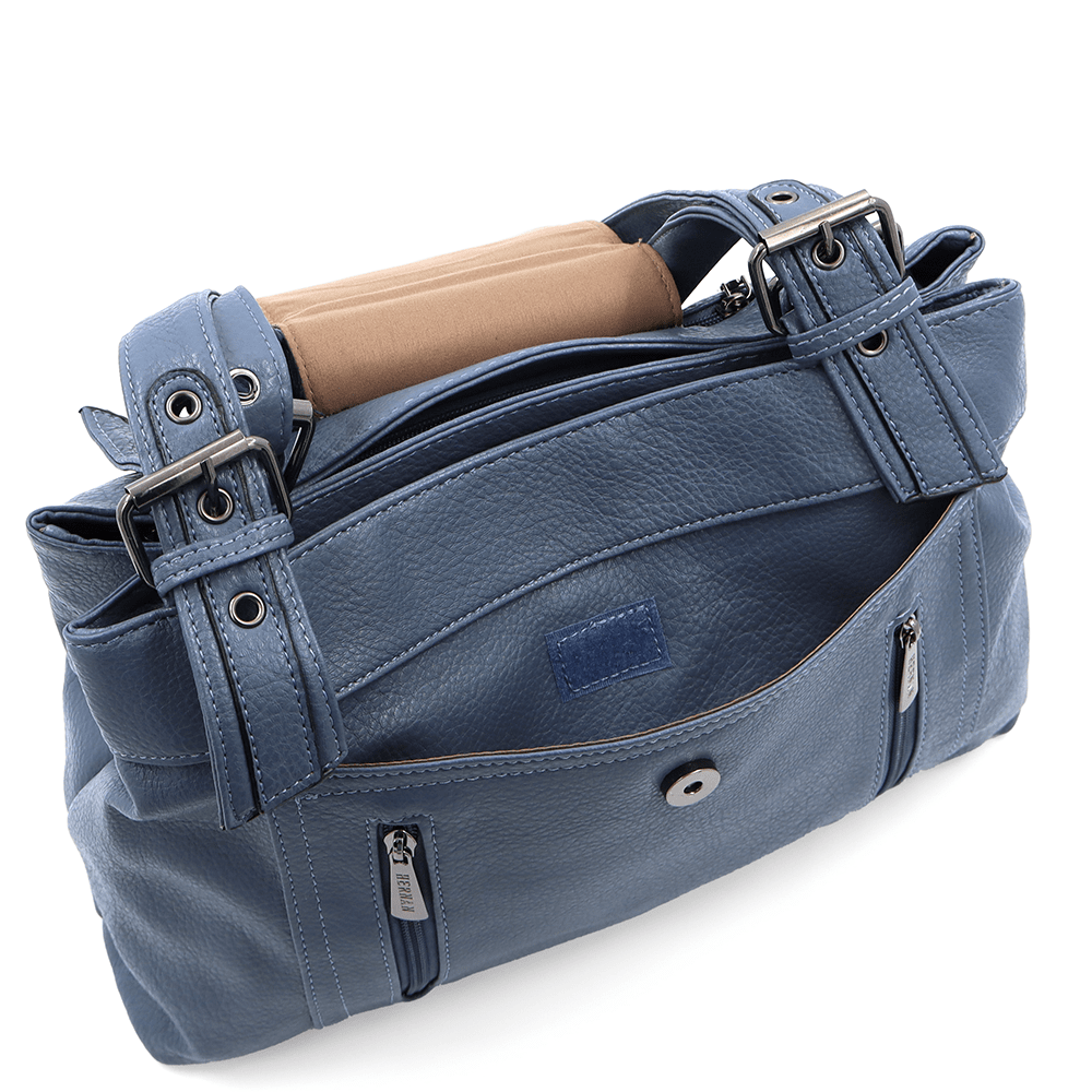 Női táska két rekesszel és sok zsebbel - kék