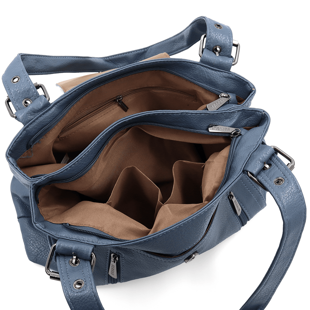 Női táska két rekesszel és sok zsebbel - kék