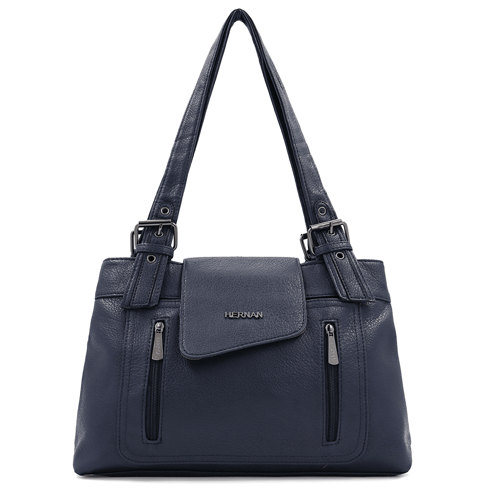 Női táska két rekesszel és sok zsebbel - sötétkék