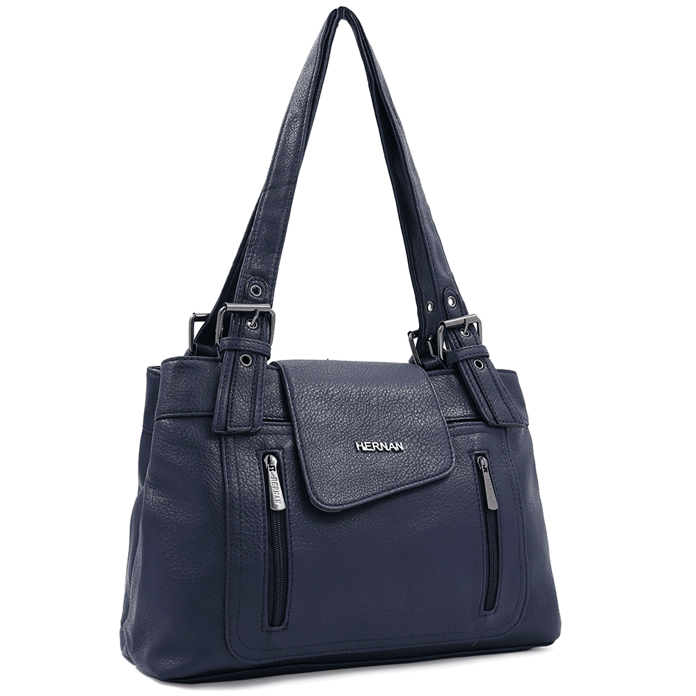 Női táska két rekesszel és sok zsebbel - sötétkék