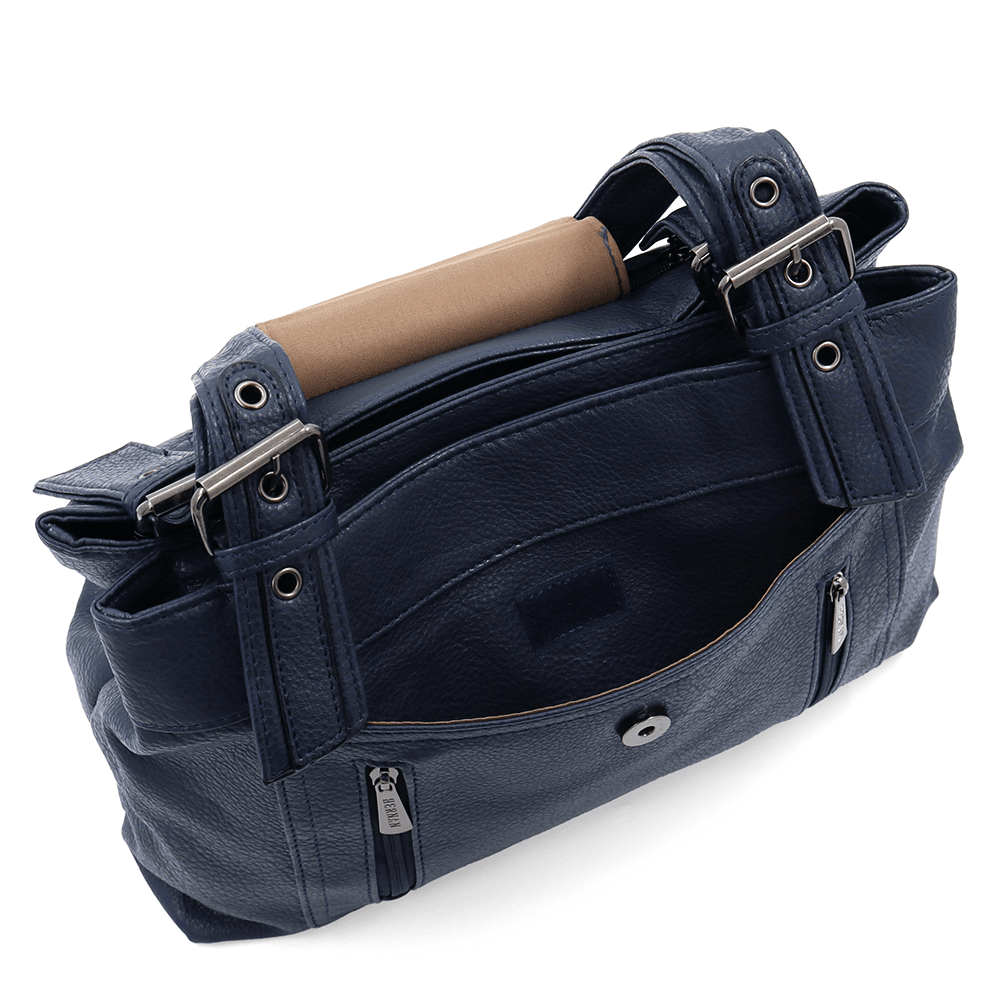 Női táska két rekesszel és sok zsebbel - sötétkék