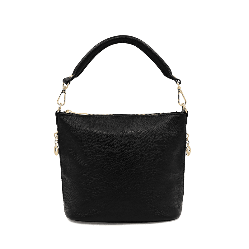 Természetes bőr válltáska 2 fogantyúval - fekete